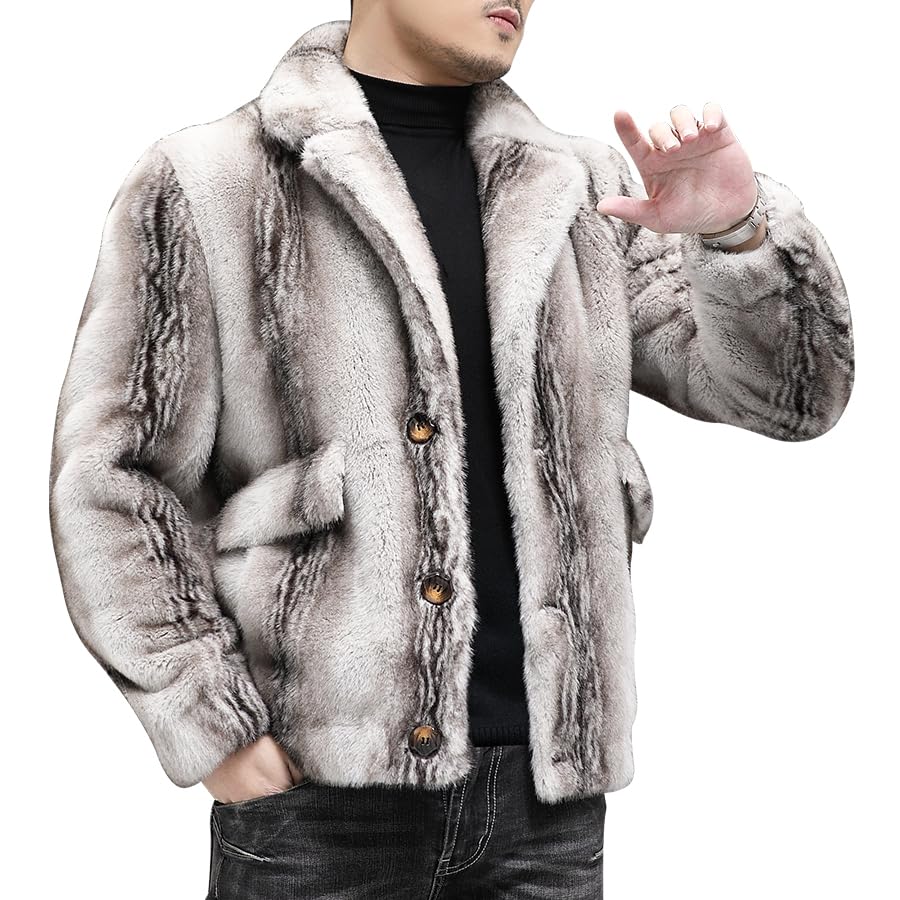 Men's Winter Faux Mink Coat, Open Front, Single Breasted, Notched Lapel, Reversible Design3
