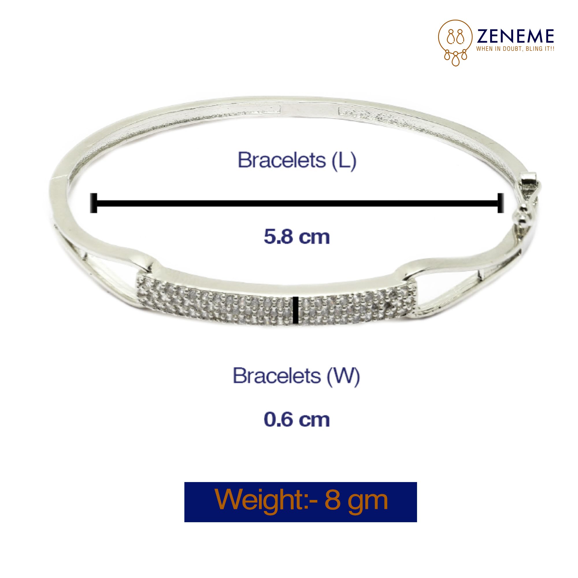 Rhodium-Plated American Diamond Studded Kada Bracelet (Design4)