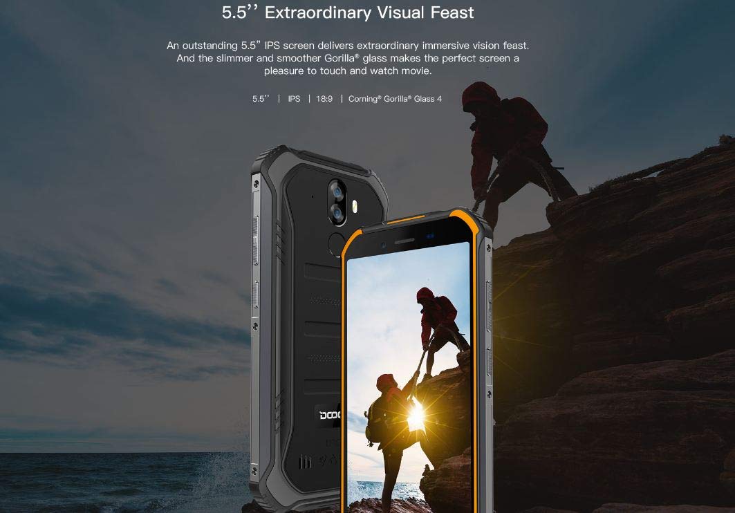 3GB+32GB Smartphone Rugged 4G Android 9.0, 5,5'' HD Gorilla Glass 4, IP68/IP69K Impermeabile Outdoor, Dual SIM, Militare, S4O, Quad-Core NFC Arancione