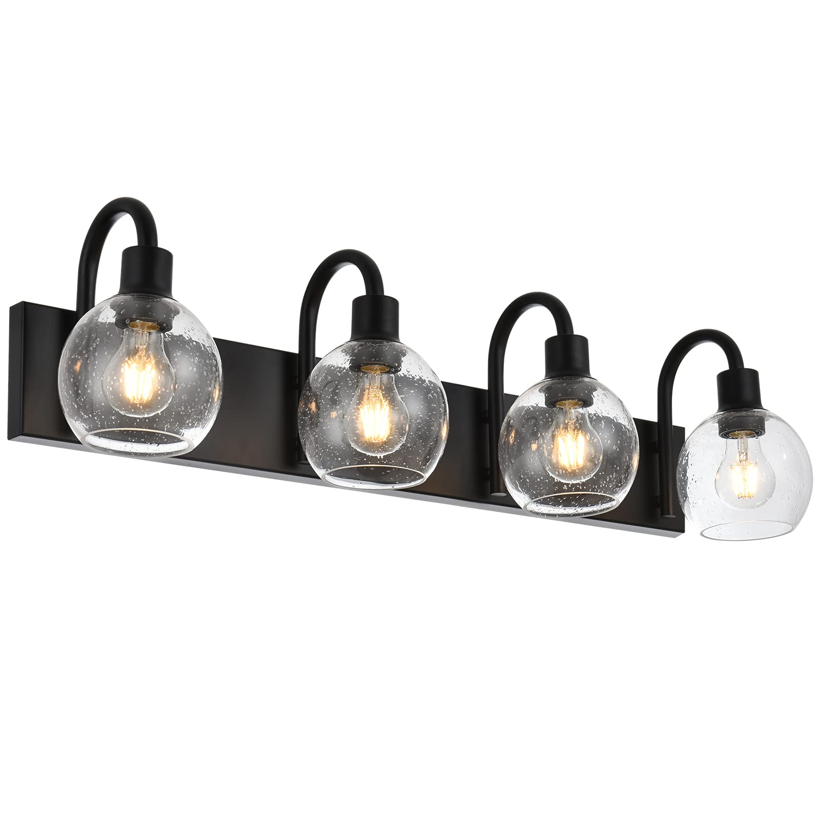 4-Lights Bathroom Vanity Light Fixtures with Seeded Glass Lampshades Black Industrial Wall Lighting for Over Mirror