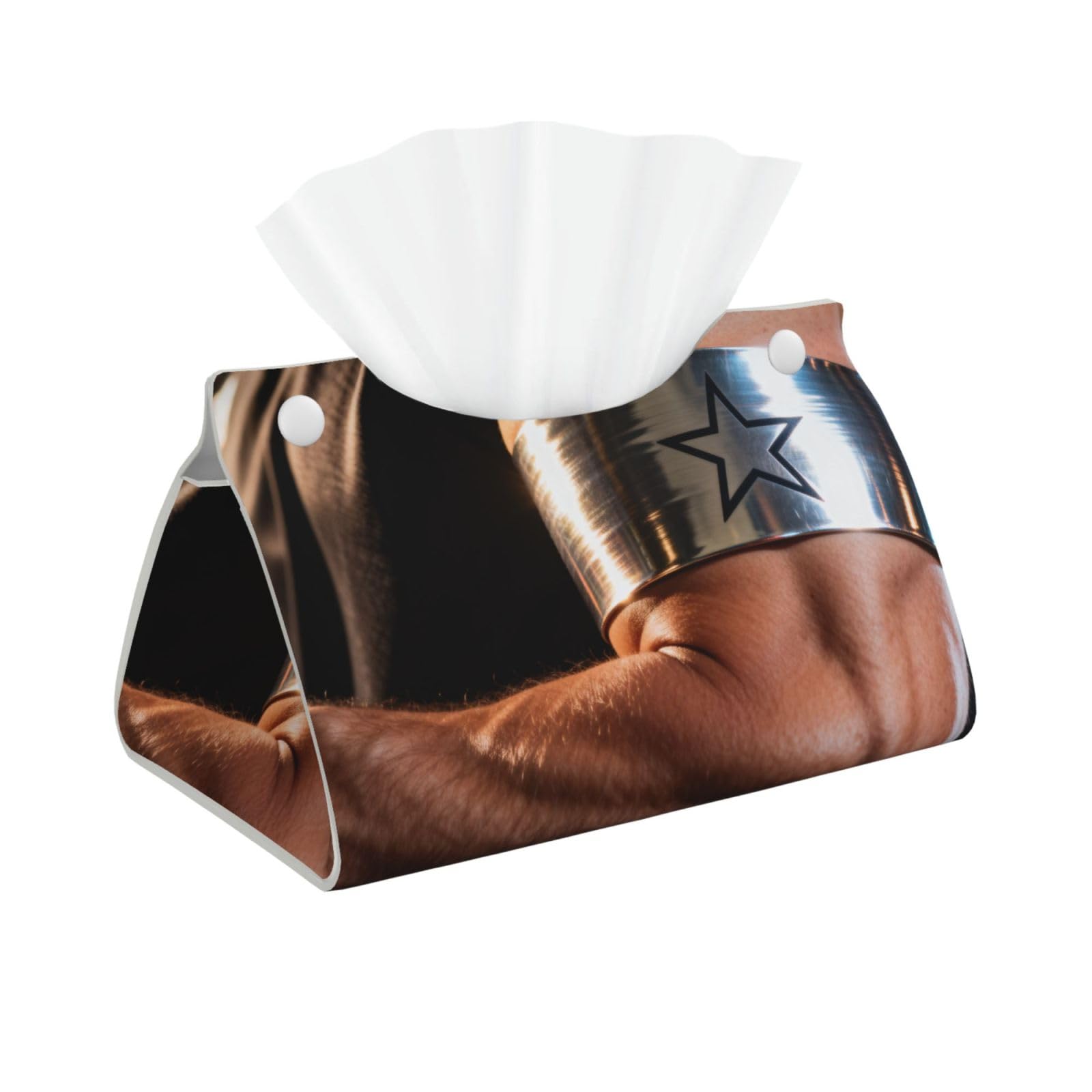Captain Armband Star Long Leather Tissue Box Cover-Waterproof PU Leather Tissue Holder for Bathroom, Decorative Rectangular Tissue Case