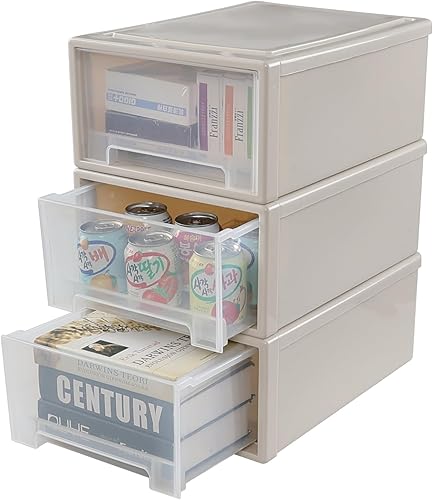 Gloreen Cajón de almacenamiento de plástico de 18 L, cajas de cajones de escritorio apilables, paquete de 3