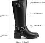 DREAM PAIRS Women's Knee High Boots Square Toe Motorcycle Boots Chunky Low Heel Fashion Buckles Biker Riding Boots with Side Zipper