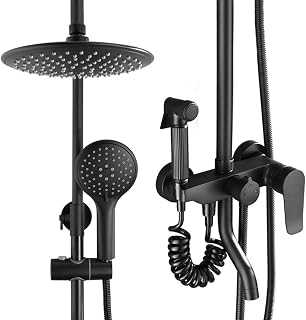 Sistema de ducha, juego de grifo de ducha montado en la pared para baño, cabezal de ducha de alta presión de lujo de latón incluido, color negro
