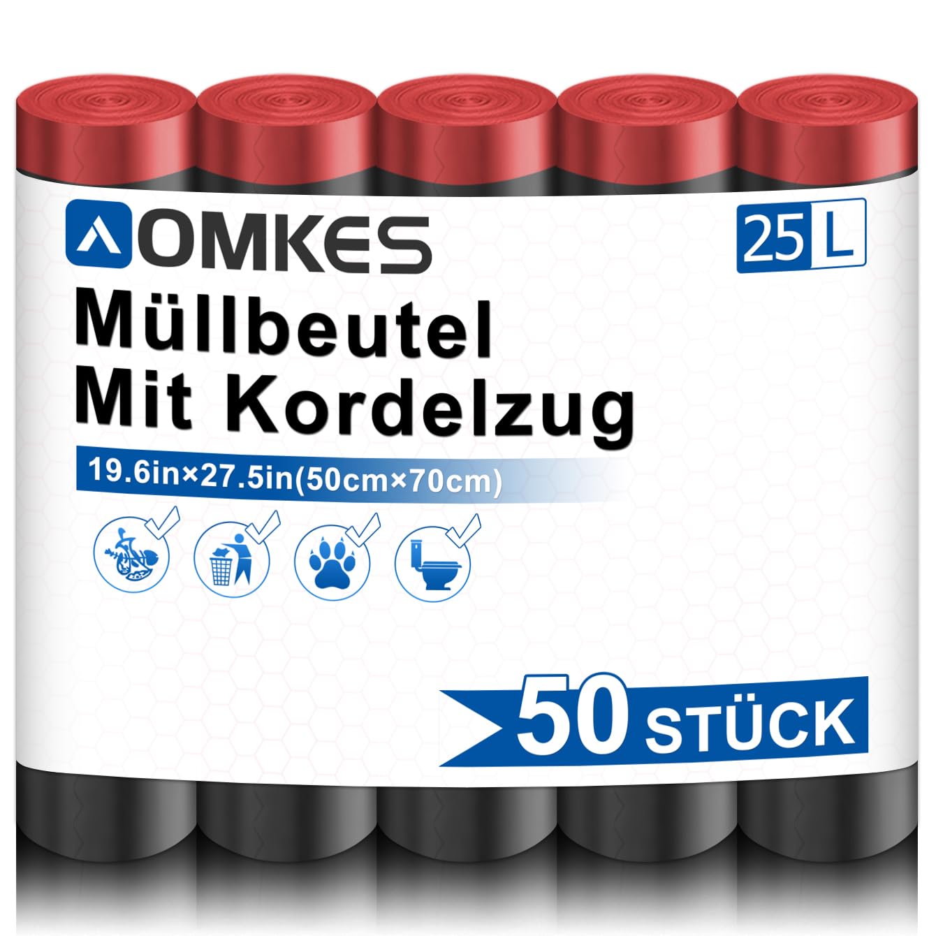AOMKES 5-50L Müllbeutel mit Zugband Reißfest Müllsäcke mit Tragegriff Abfallsack für Küche,Büro,Bad