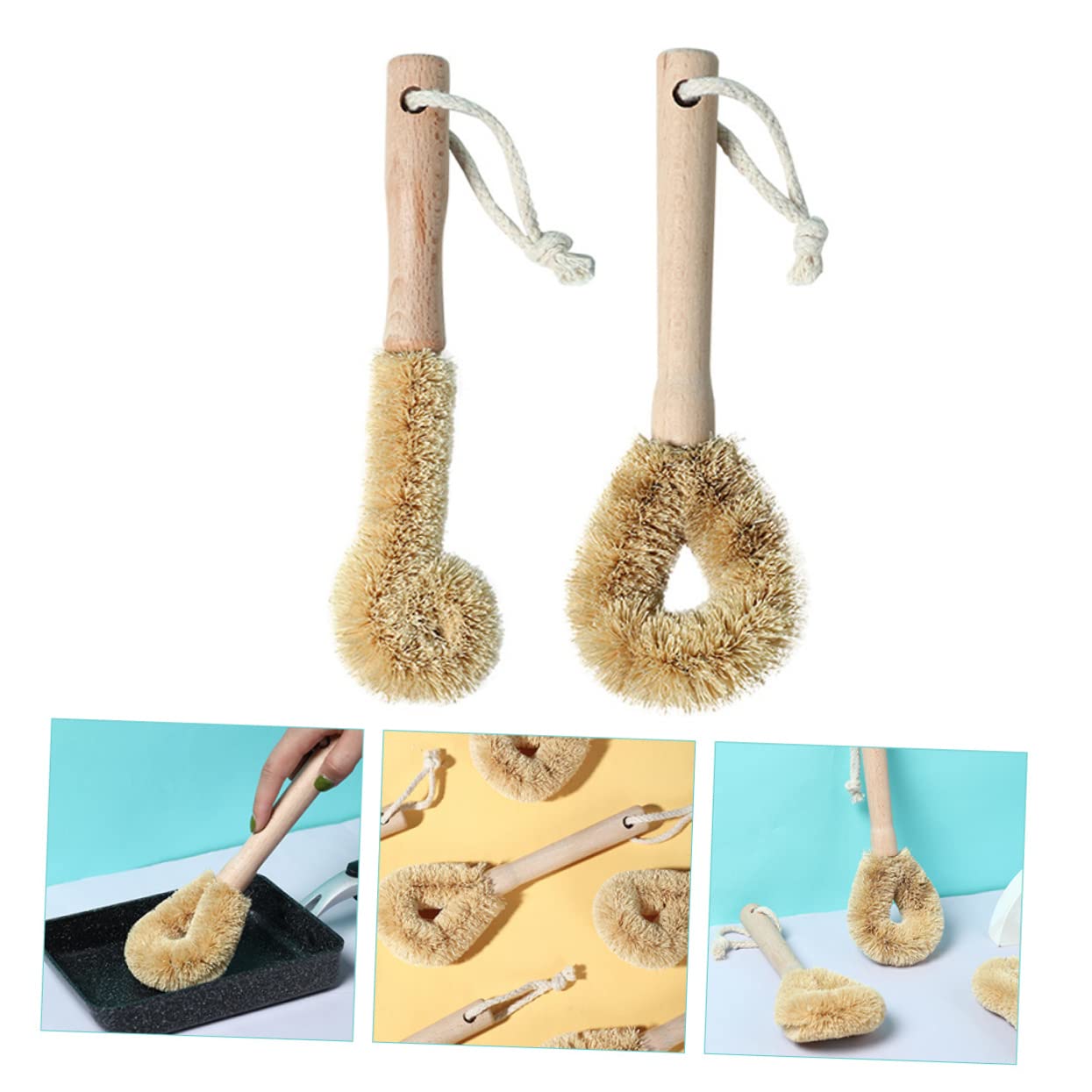 FRCOLOR 6piezas Cepillos De Cocina Natural Cepillo De Limpieza para Ollas Sartenes y Botellas Herramienta De Fregado Mango