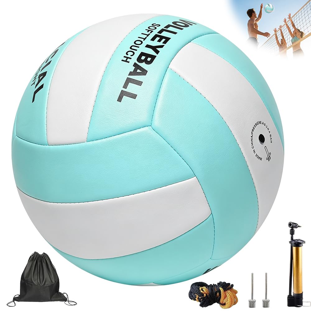Mineup Balón De Voleibol Oficial Tamaño 5, Pelota De Voleibol De Playa con Inflador, Pelotas De Voleibo De Poliuretano Suave, Beach Voleibo para Deportes Al Aire Libre, Playa, Césped, Parque, Piscina