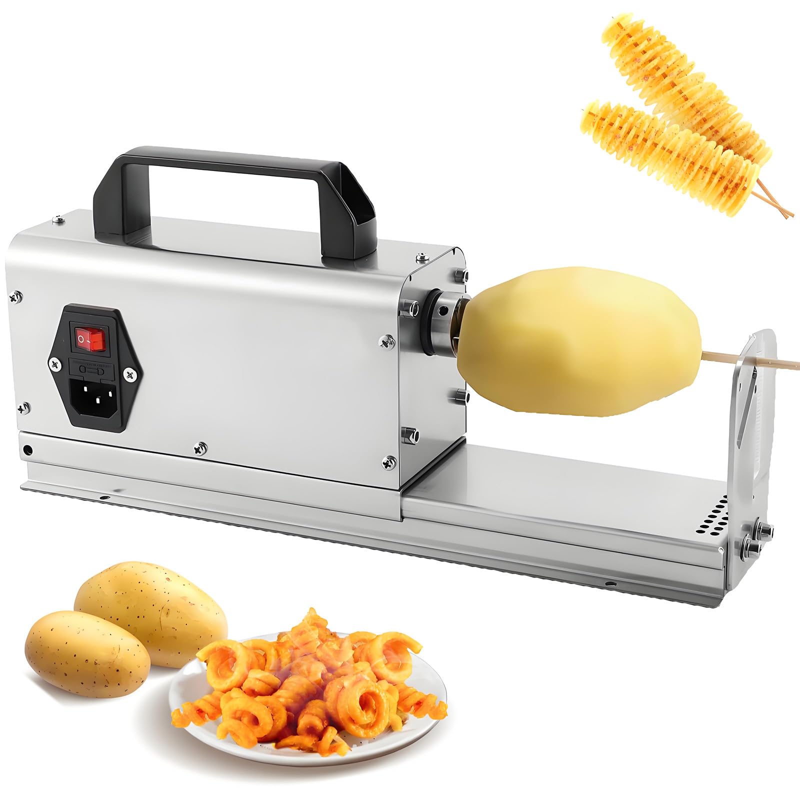 YXYLJOZ Electric Tornado Potatoes Spiral Cutters French Fry Machine Commercial Potato Slicer, Stainless Steel with Handle for Home Use & Small Business Potato Tater Cutting