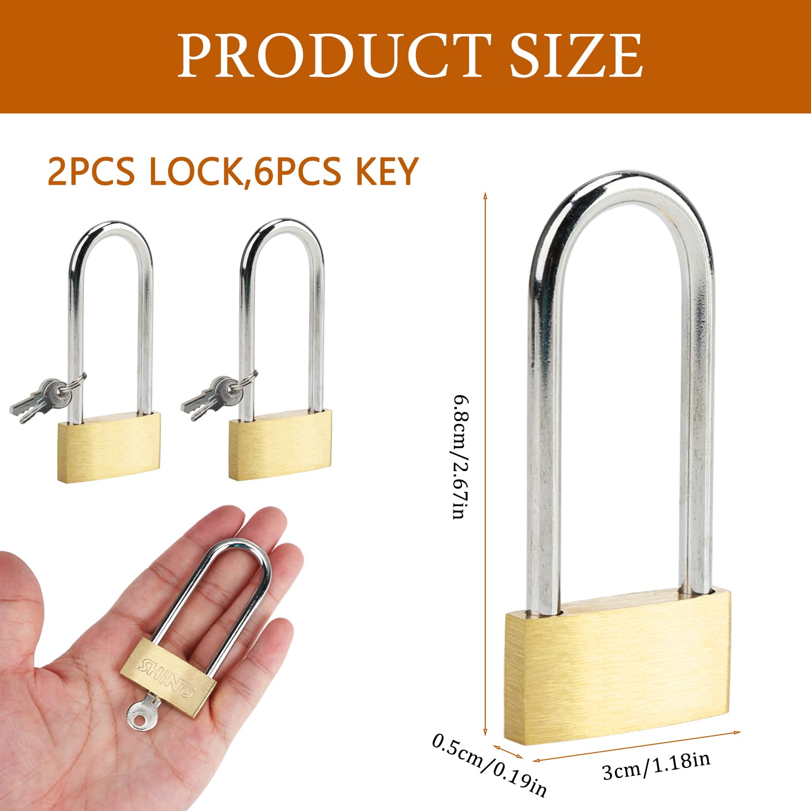 2 Pcs Long Shackle Padlock with Keys - Image 2