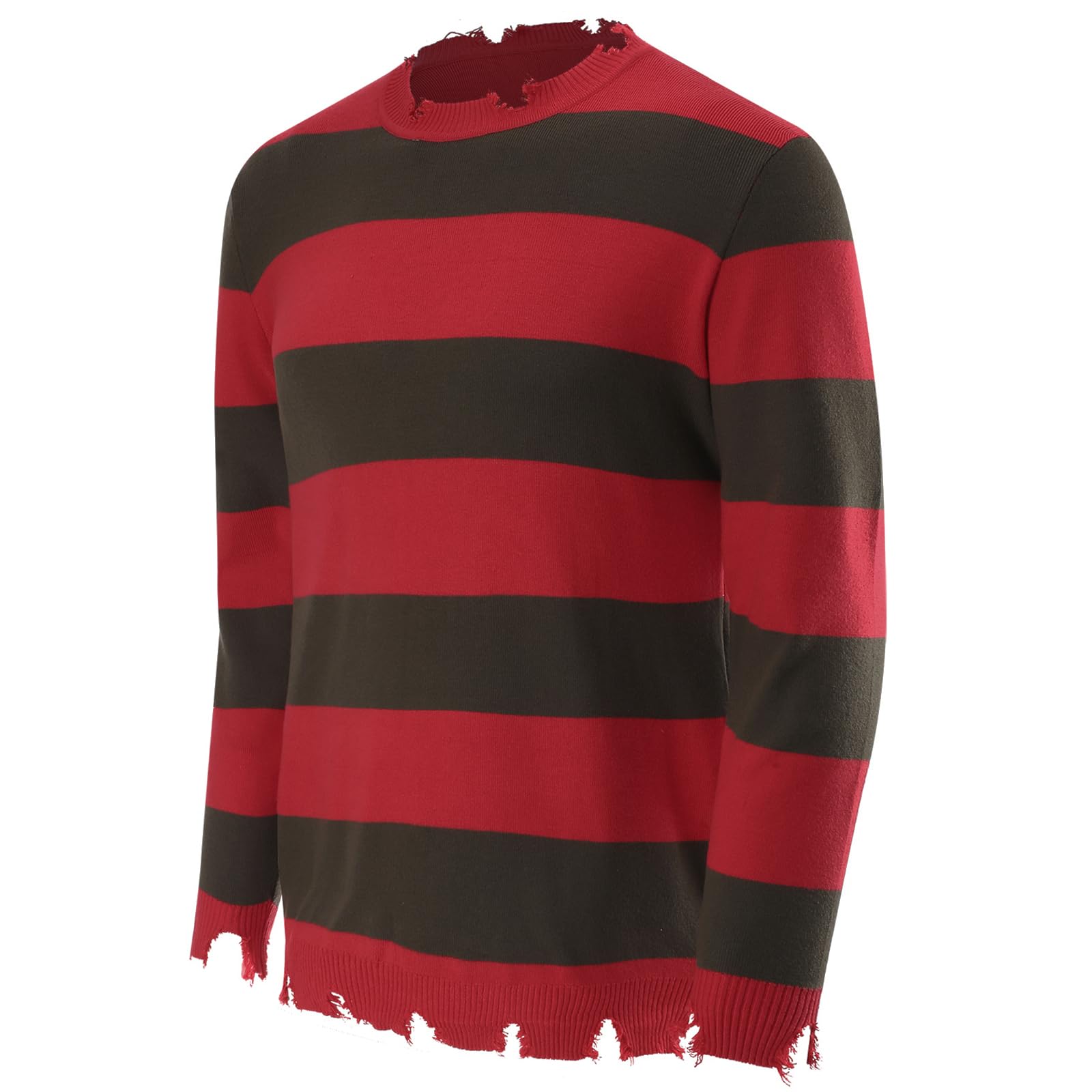 Mens Freddy Sweater Halloween Cosplay Knitted Striped Deluxe Jumper Fancy Costume Nightmare Pullover No Claws DarkRed