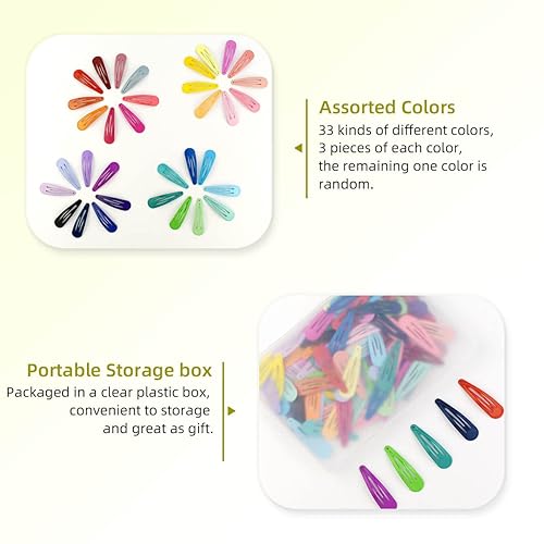 Miniatura 4 de 100 pinzas para el cabello para niñas, pinzas coloridas para el cabello de 2 pulgadas, pasadores de metal antideslizantes en 33 accesorios de