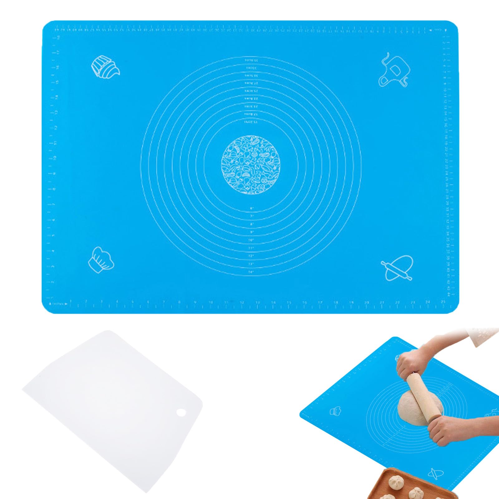 KARELLS Silicone Baking Mat, Dough Scraper Plastic, 50 x 40 cm Silicone Dough Mat, Baking Mat, Silicone, Silicone Mat, Baking Mat, Non-Slip, Baking Mat, Silicone, Large, Baking Mat for Oven