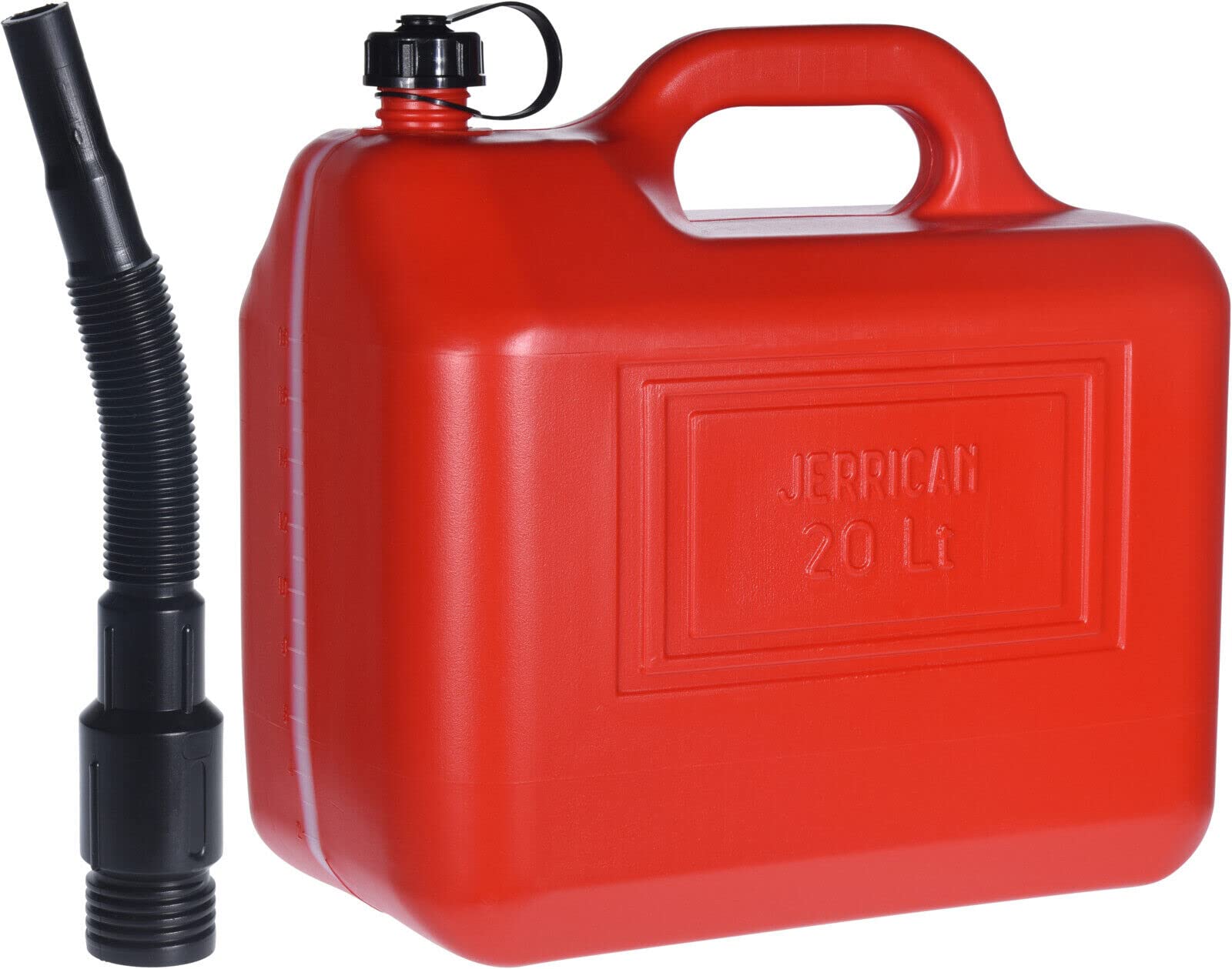 4 x Kanister 20L Kunststoff ROT mit Füllstand Reservekanister Benzinkanister Dieselkanister -K&B Vertrieb- ÖlKanister Kraftstoffkanister inkl. Ausgießrohr UN-Zulassung 1004