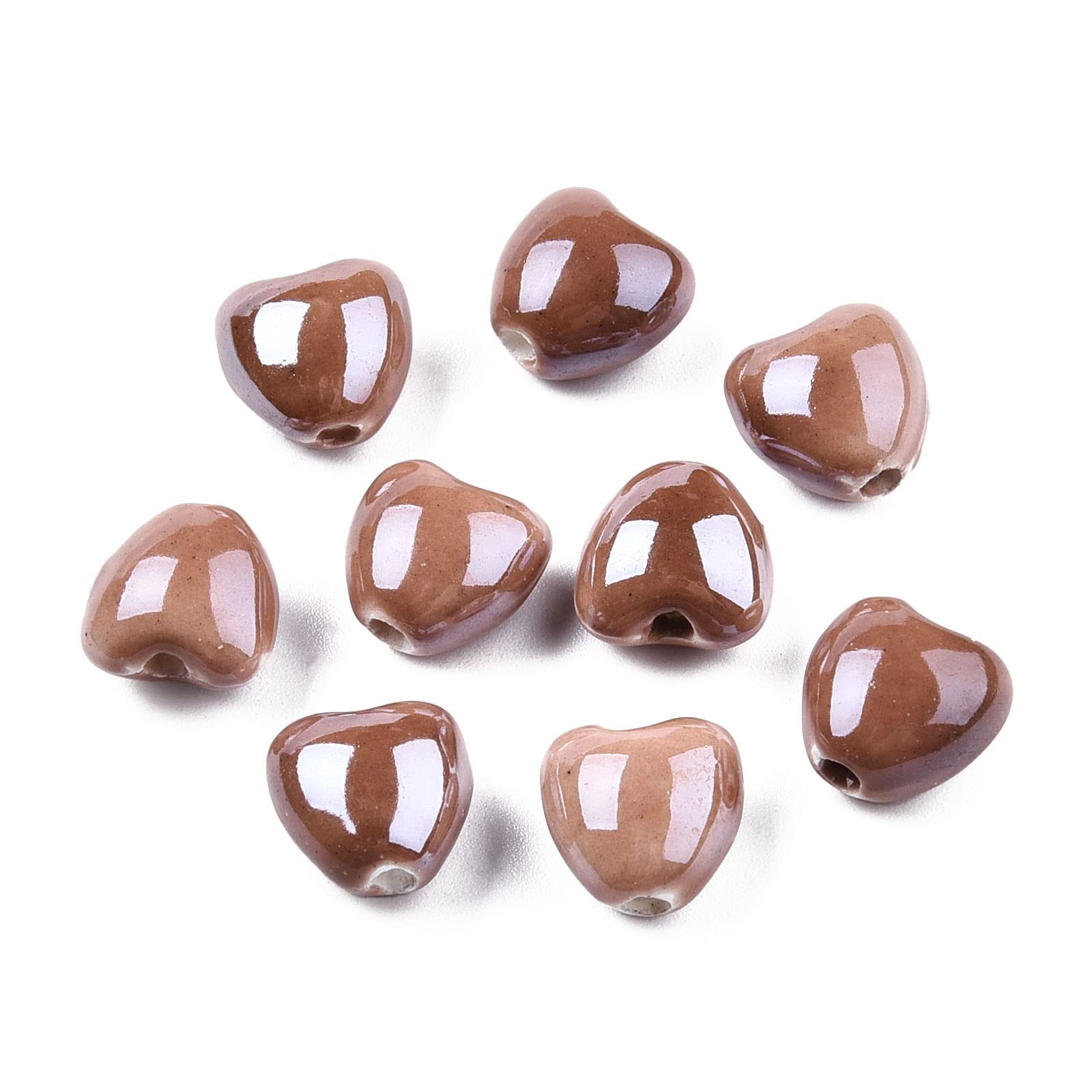 Cheriswelry 200Pcs Pearlized Handmade Porcelain Heart Beads Camel Heart Shaped Loose Beads Spacer Beads for DIY Jewelry Making