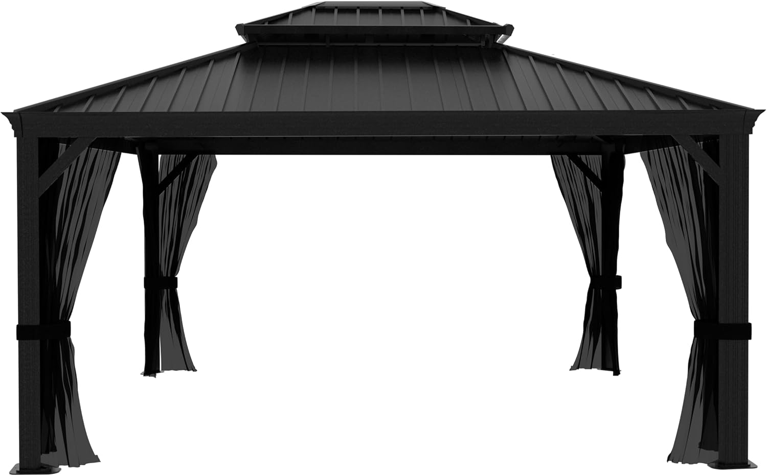 MUPATER 10' × 12' Outdoor Gazebo, Hardtop Gazebo Tent with Double Roof, Heavy Duty Structure with Drainage System and Mosquito Netting for Patio, Backyard, Deck, Black