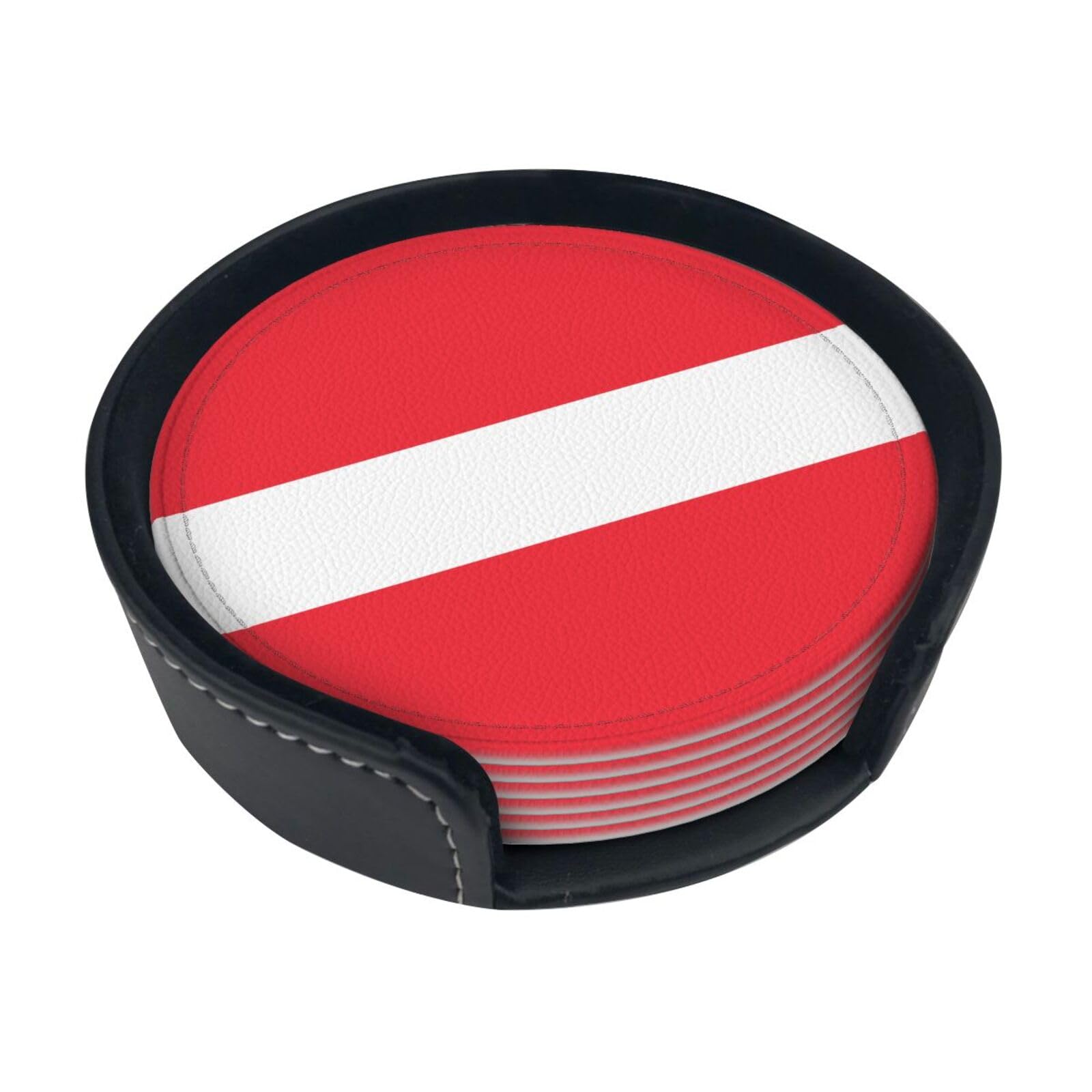 Austrian Flag Printed Coaster Set, with Holders, 6 Pieces. Suitable for Dining Tables, Kitchen Decor, and Coffee Tables.