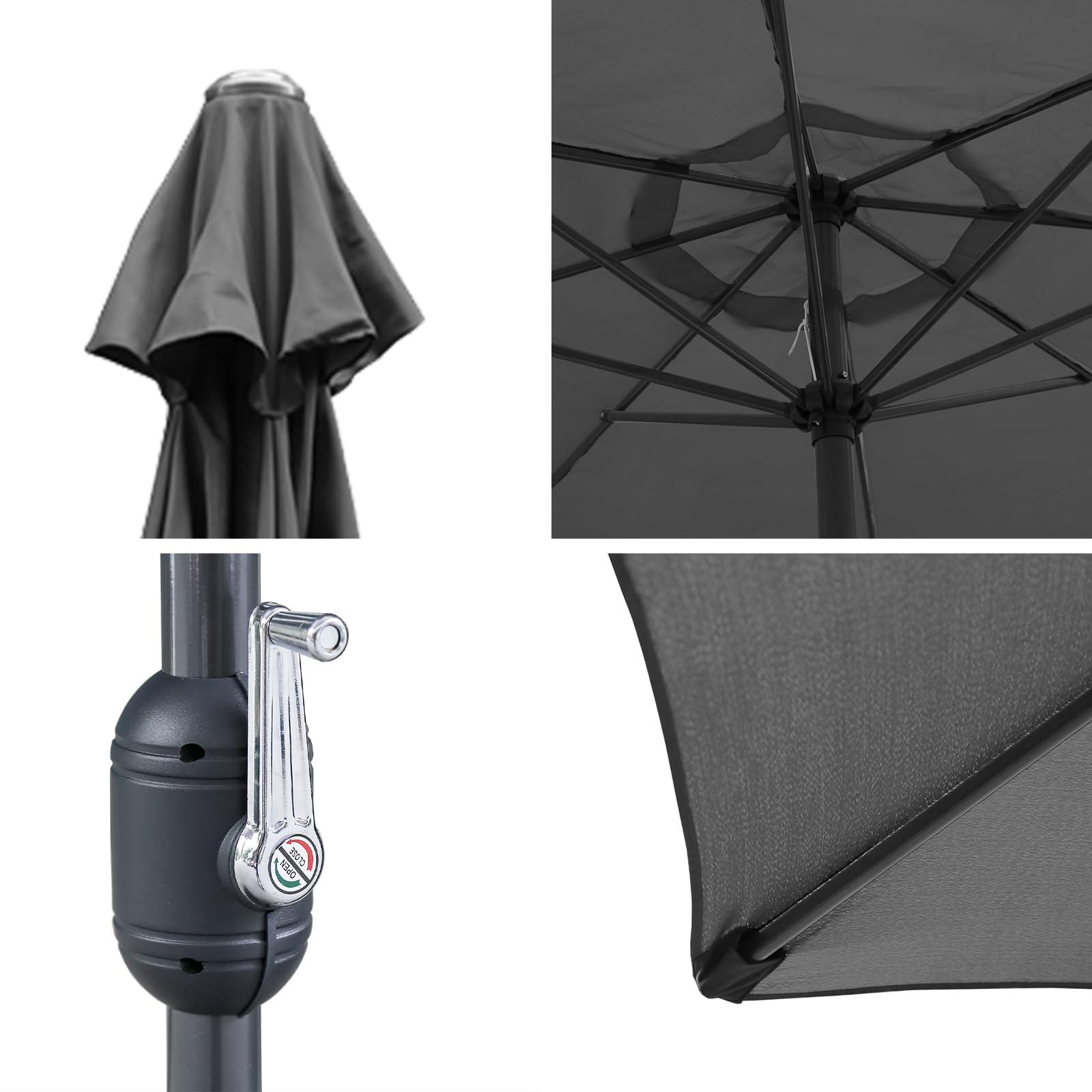 Sonnenschirm 270/350 cm, UV50+ Gartenschirm mit Handkurbel, 100% Polyester, 38 mm Mast, je nach Modell mit Solar-LED oder Neigefunktion, für Garten Terrasse Balkon, ohne Ständer