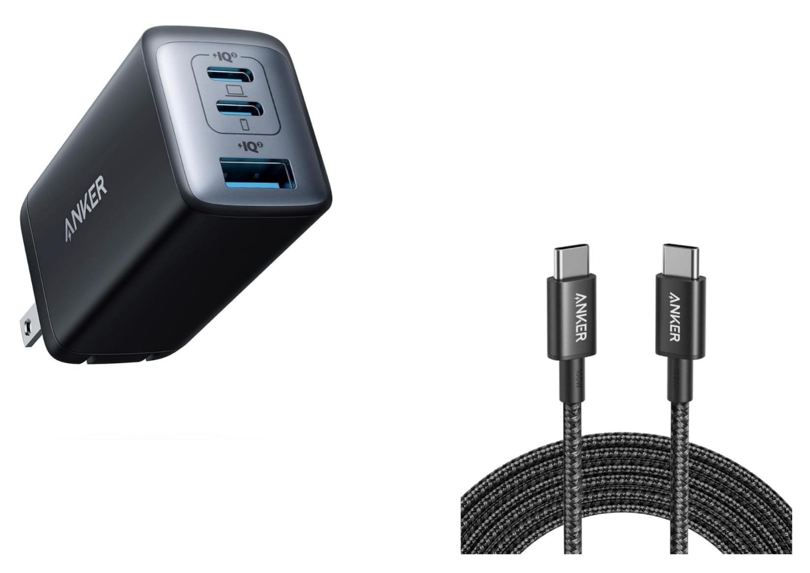 Anker USB C Charger Nano II 65W PPS 3-Port Fast Compact Foldable Wall Charger USB C Cable Type-C