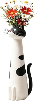 Quirky Cat Vase, Unique Flower Vase for Cat Lovers, Cat Vase for Flowers, Whimsical White Cat Design Decorative Vase for Home and Office Decor
