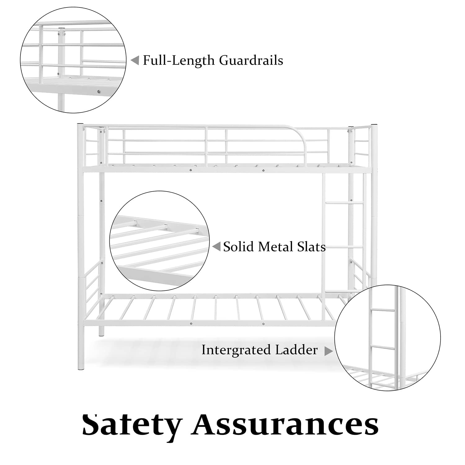 The Bunk Bed Metal Bed Frame, with Sturdy Slats, Ladder and Safety