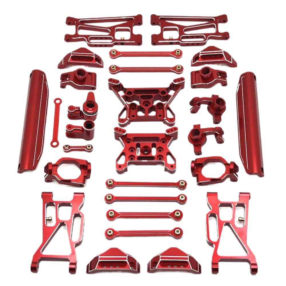 COMODO Metal Front Rear Swing Arm Steering Cup Hub Carrier Link Rod Shock Tower Set para 1/10 RC Car Upgrade Parts(Red)