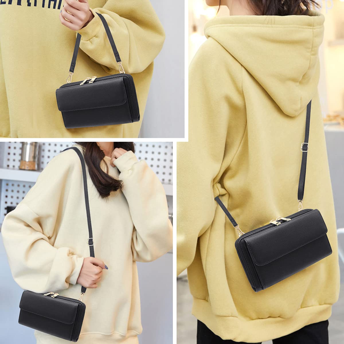 HNOOM Borsa a Tracolla per cellulare Portafoglio Donna Bloccaggio RFID Borsa Piccola Tracolla Donna Portamonete Portafoglio a Tracolla Borsa Porta Cellulare con Finestra Touch Screen