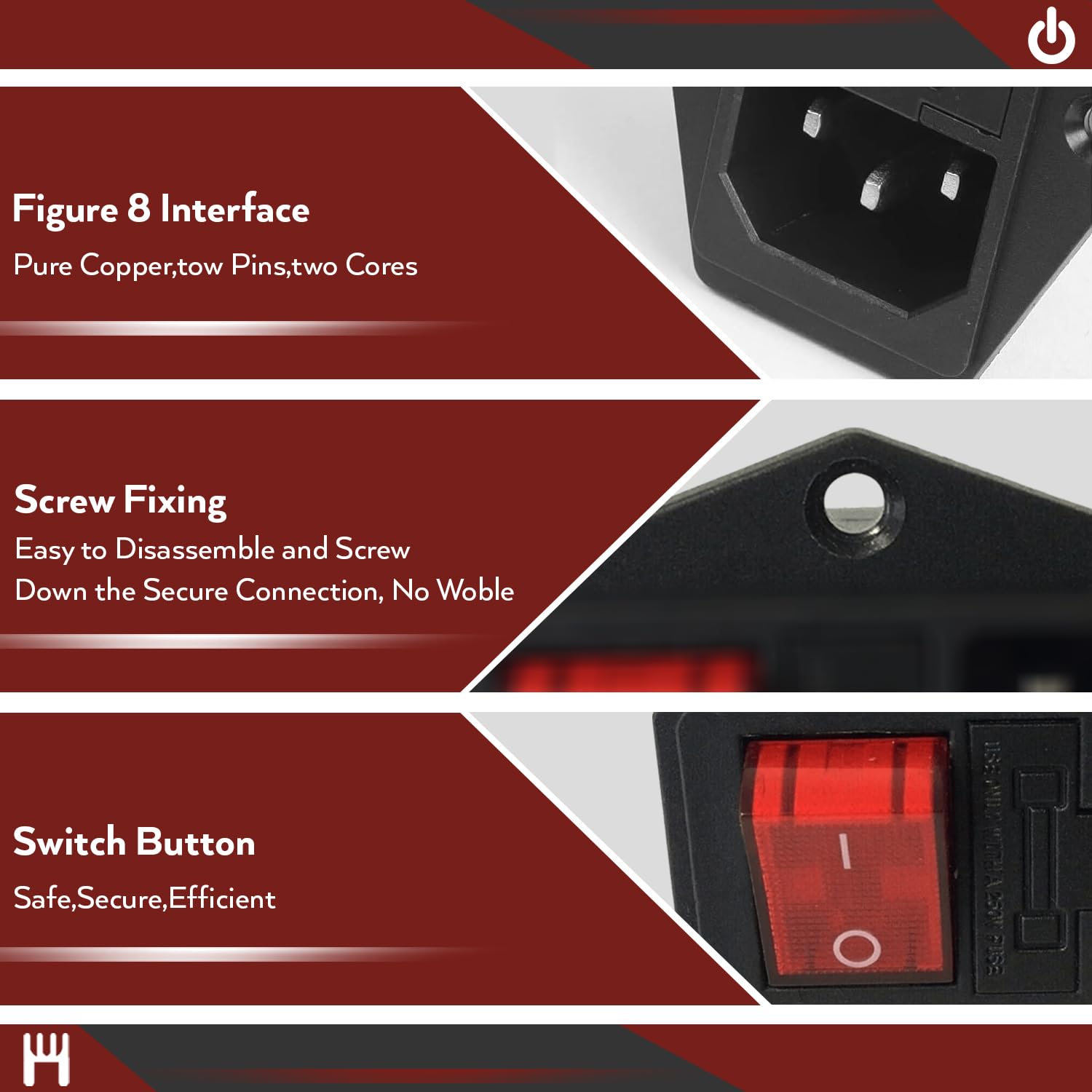 Superfit 10A 250V Power Entry On Off Switch Inlet Power Plug Socket Male 3 Pins Socket with Fuse Rocker Switch Module Plug for Treadmill Works with Superfit 2-in-1