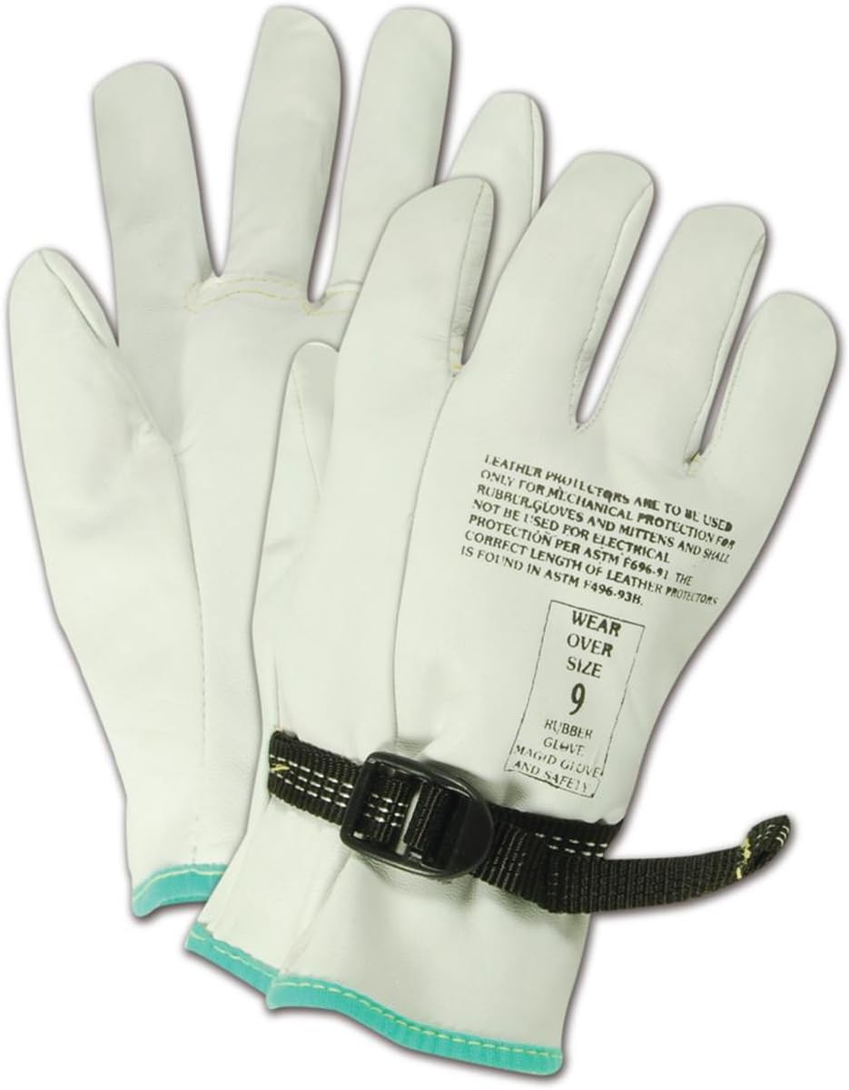 PowerMaster 12501PS Leather Linesmen Protector Gloves, 1 Pair, 9.5” Length, Size 10.5