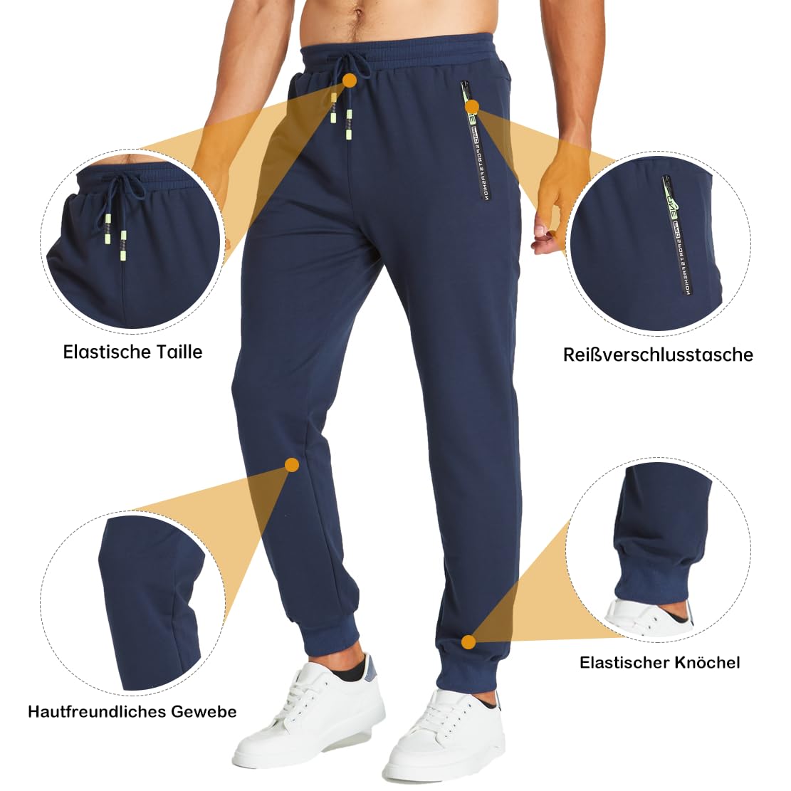 ZOXOZ Pantaloni Sportivi Uomo Cotone con Elastico in Vita con Tasche Zip