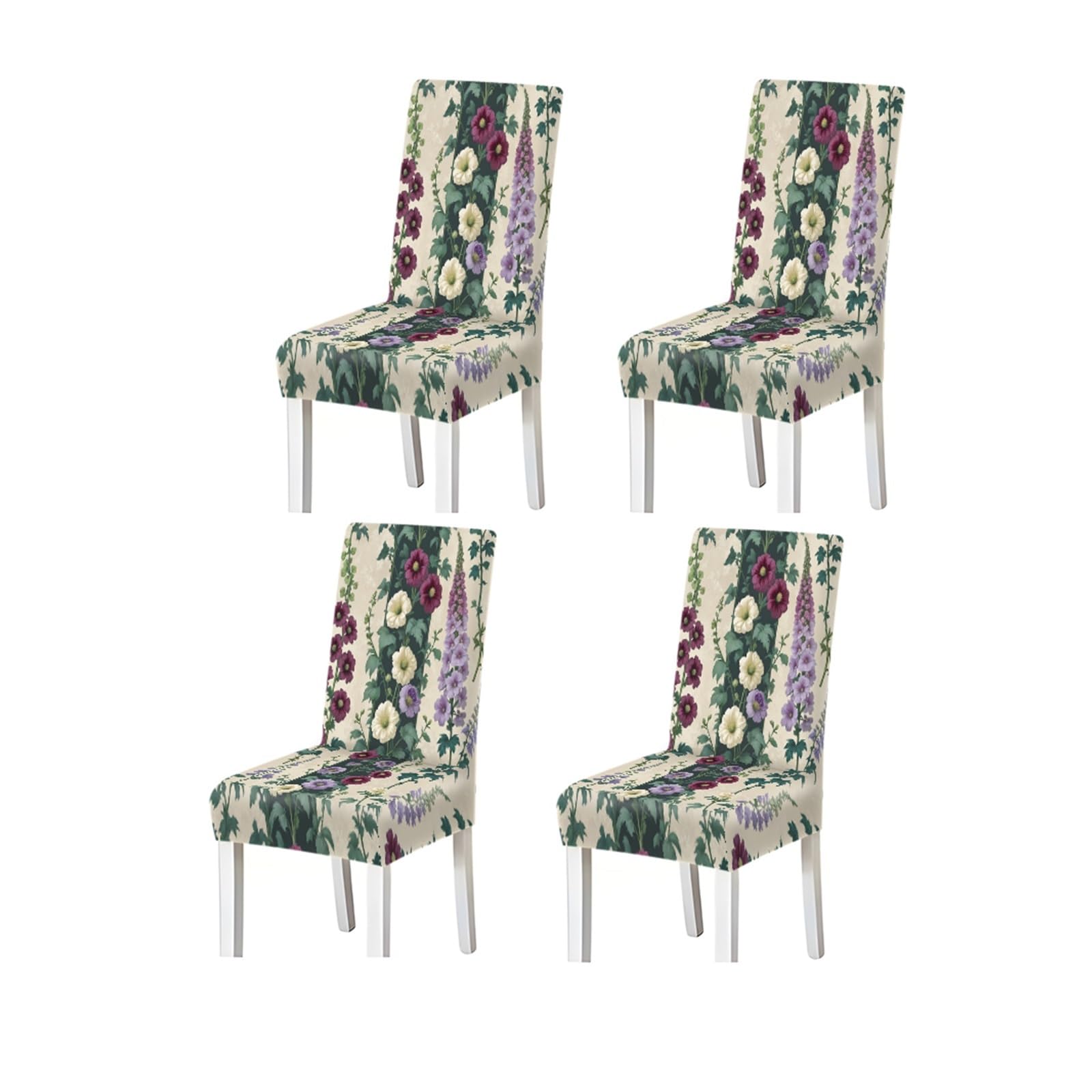 KXUAUV Vintage Hollyhock Floral Print Dining Chair Covers, Stretch Slipcovers For Home Kitchen Dining Room Party, 2/4/6PCS Seat Protectors for Restaurant Hotel Party(4PCSChair cover)