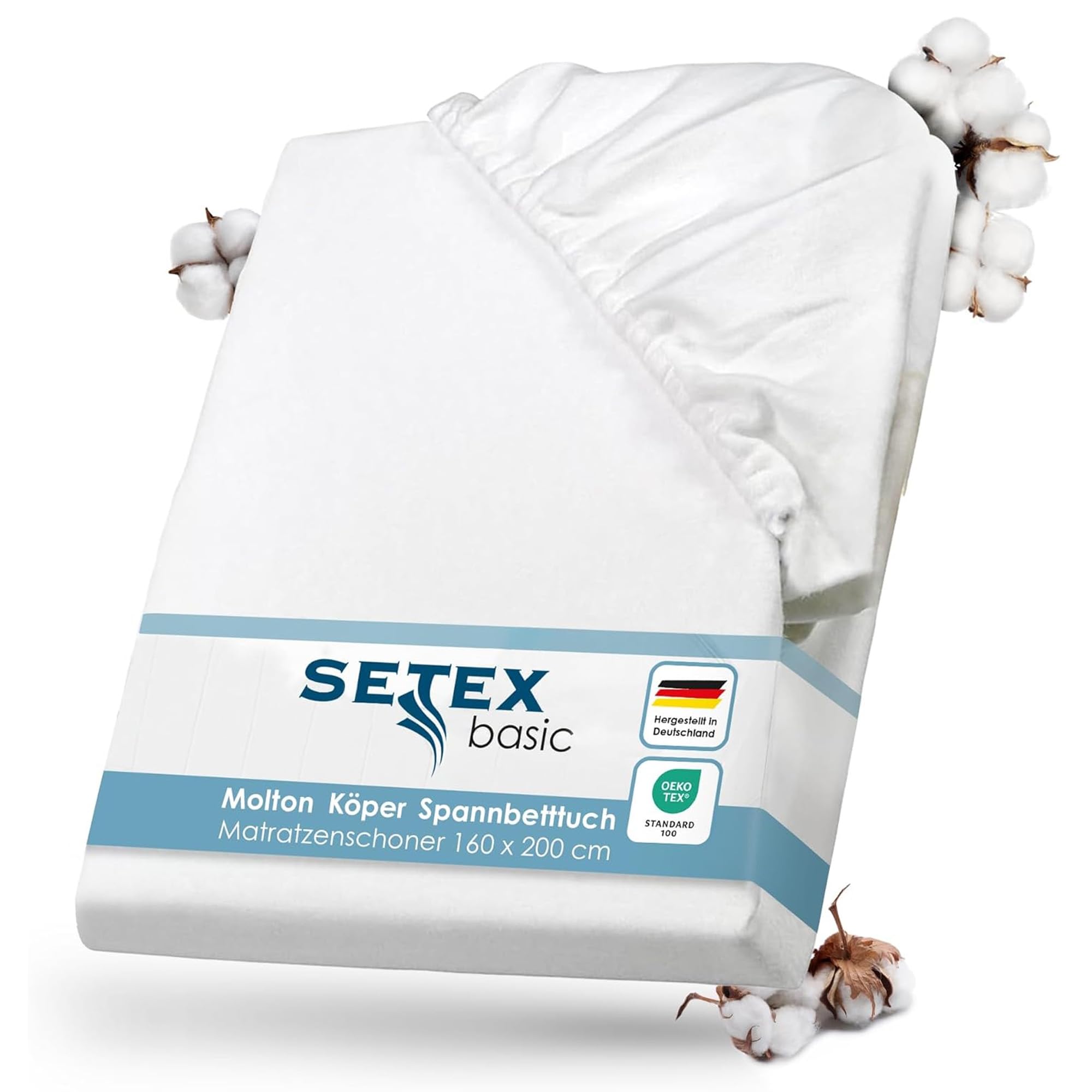 SETEX Molton Köper Matratzenschutz, 160 x 200 cm, Matratzenschoner aus 100% Baumwolle, Basic, Weiß
