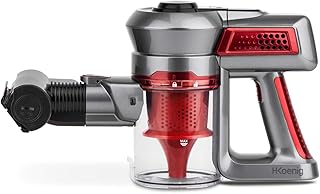 H.Koenig UP560 Aspirapolvere a mano Textile+, Autonomia 40min + Accessori, Rosso/Grigio 100W