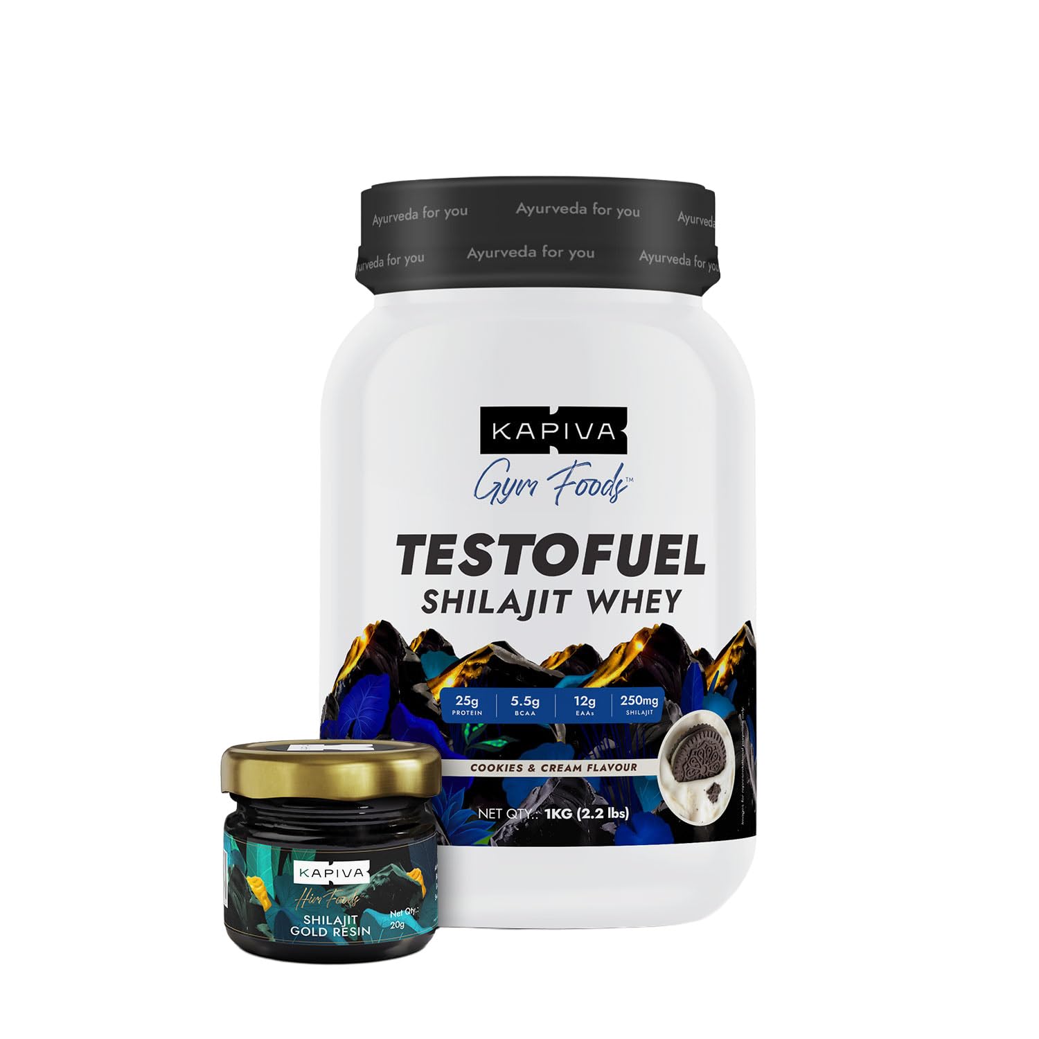 KapivaGym Power Packed Combo | Shilait Gold Resin & Testofuel Shilajit Whey Protein - Cookies & Cream| Boosts stamina & gym performance | 100% Ayurvedic