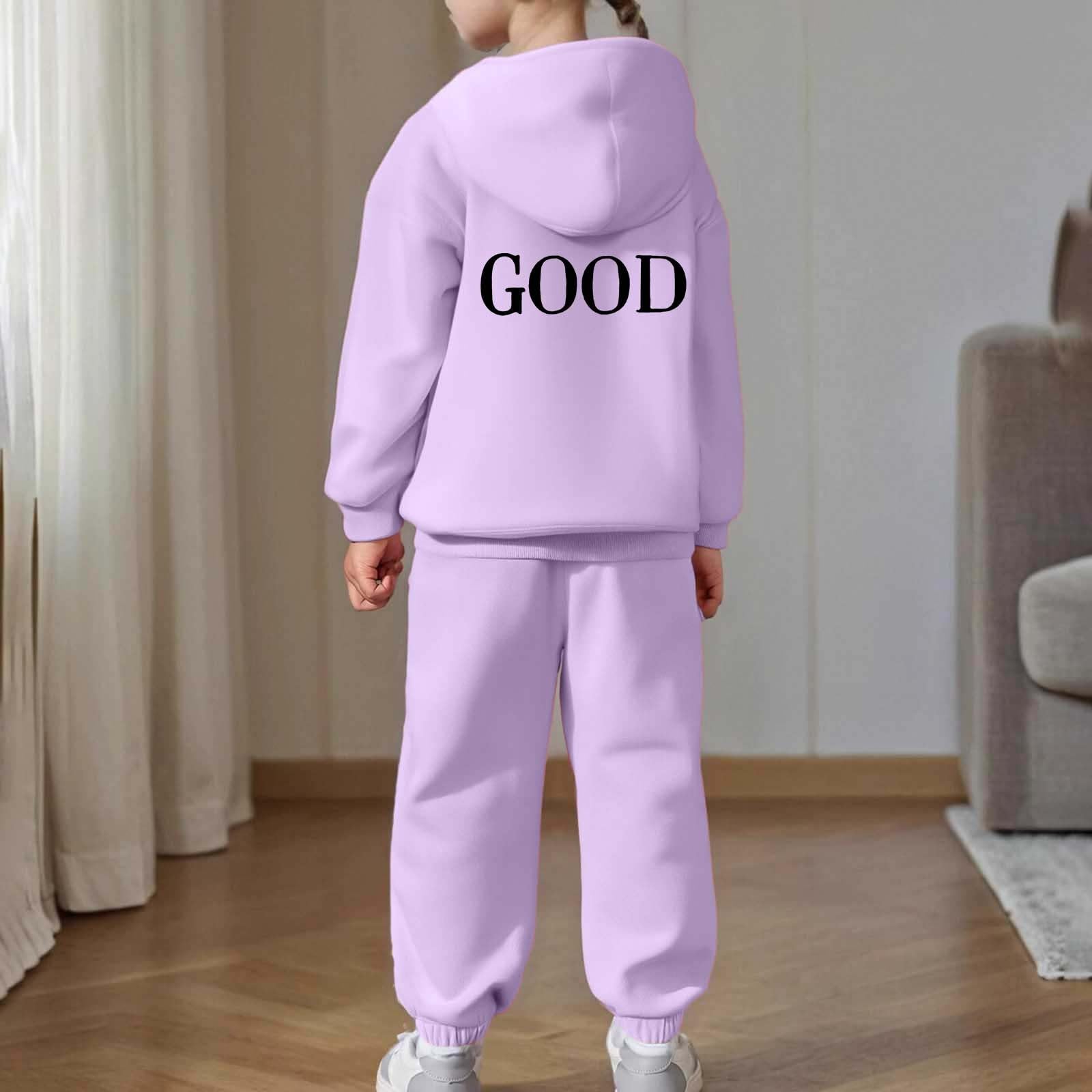 Generisch Survêtement pour fille et garçon - Ensemble 2 pièces - Sweat à capuche et pantalon de jogging - Lettre imprimée - Vêtement de sport chaud - Tenue de loisirs - Streetwear