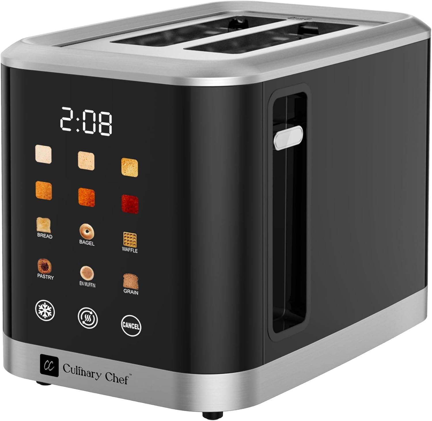 2 Slice Smart Toaster, Touchscreen, Wide Slot for Bread, English Muffins, Croissants, and Bagels, 5 Adjustable Toast Settings, Cancel and Defrost, 6 Bread Types & Shade Settings