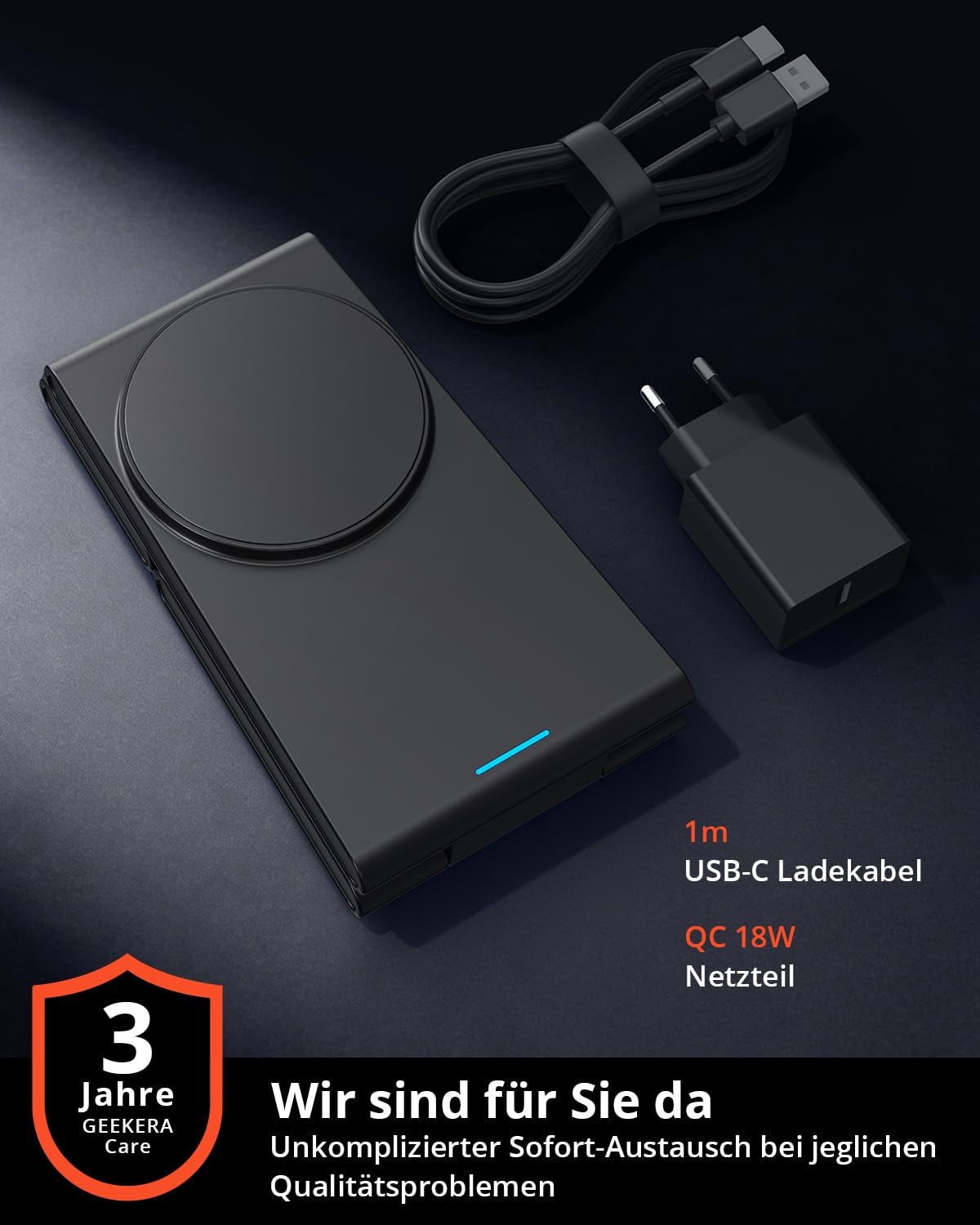 GEEKERA 3-in-1 Faltbar Ladegerät für Mag-Safe, Induktive Ladestation für Apple Watch und iPhone, Induktionsladegerät Kompatibel mit iPhone Air/17/16/15/14/13/12, Apple Watch 11-2, AirPods, Mattschwarz