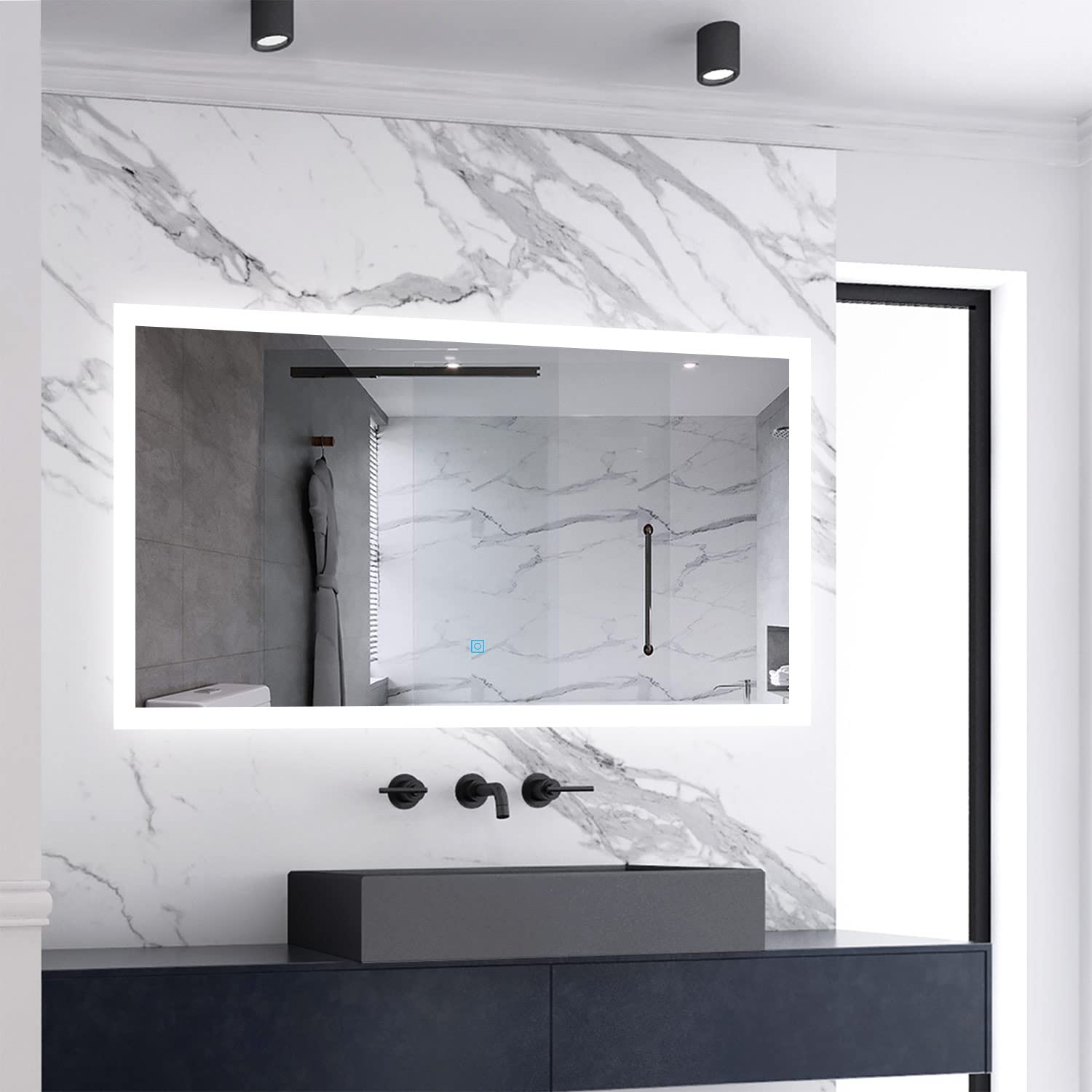 SKYBATHROOM 1200x700mm Bathroom Illuminated LED Mirror with Demister Pad|Touch Sensor|Wall-mounted