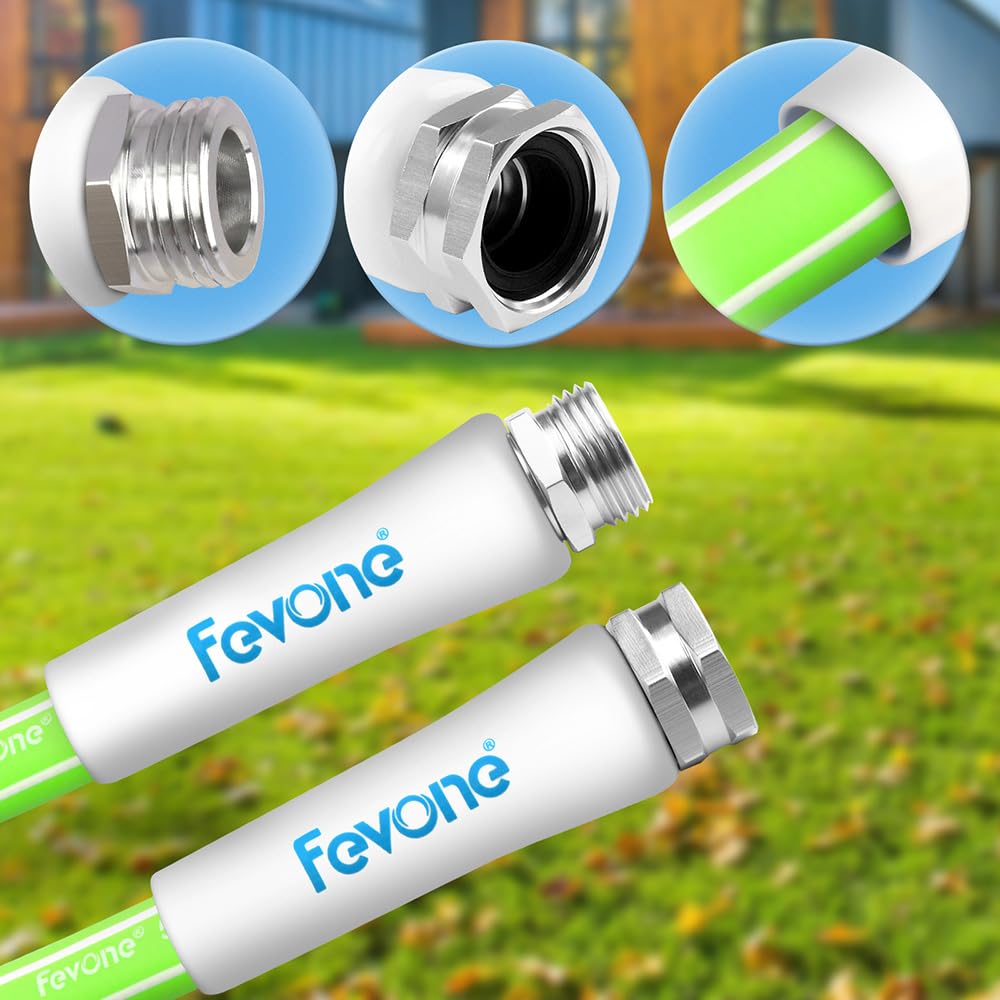 Fevone Tuyau d'arrosage de 7,6 m – Tuyau d'eau à haut débit de 1,6 cm, résistant aux torsions et sans danger pour l'eau potable, pression d'éclatement de 600 psi, tuyau robuste avec raccords en