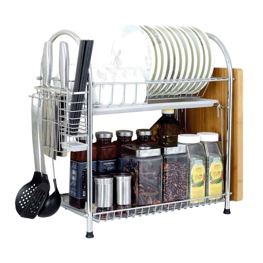 MYUYEE Stainless Steel Kitchen Dish Drain Rack, Spice Storage Rack, Knife Holder Tableware Storage Box, Space-Saving