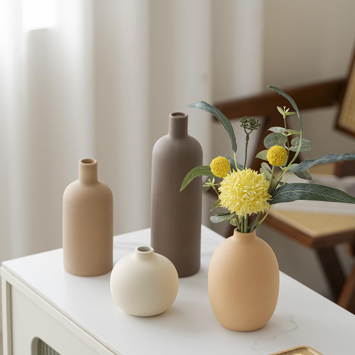 Set di 4 vasi moderni, in ceramica, colori Morandi, decorazione minimalista da tavolo, stile nordico, neutro, boho scandinavo, set da 4 pezzi