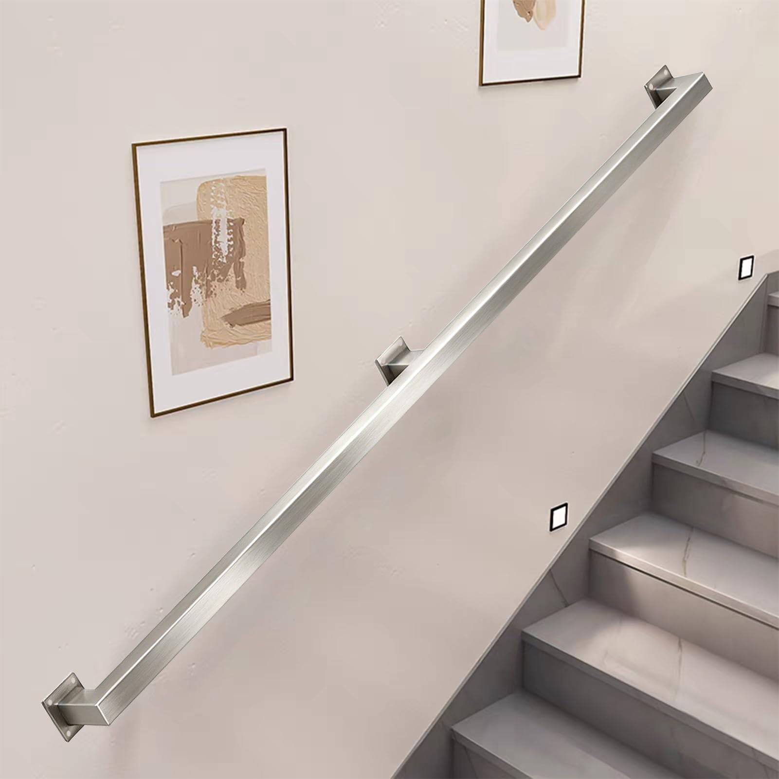 Drsyffsup Modern Handrail for Stairs – 1FT-20FT Staircase Handrails with Wall Mount Brackets, Brushed Stainless Steel Finish, Heavy-Duty Stair Railing for Indoor & Outdoor Use(1ft/0.3m)