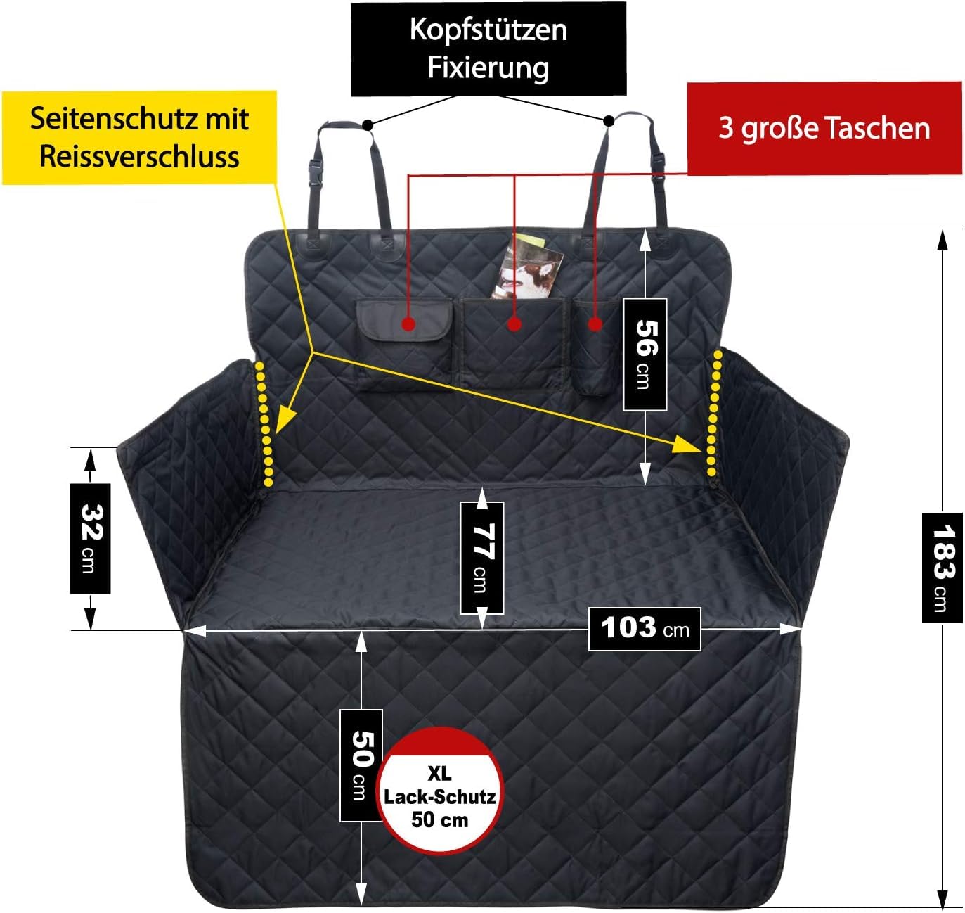 JAMAXX Auto Kofferraum XXL Schondecke für SUV Kombi Extra-Lang 225cm Seitenschutz Hunde-Decke Wasserdicht