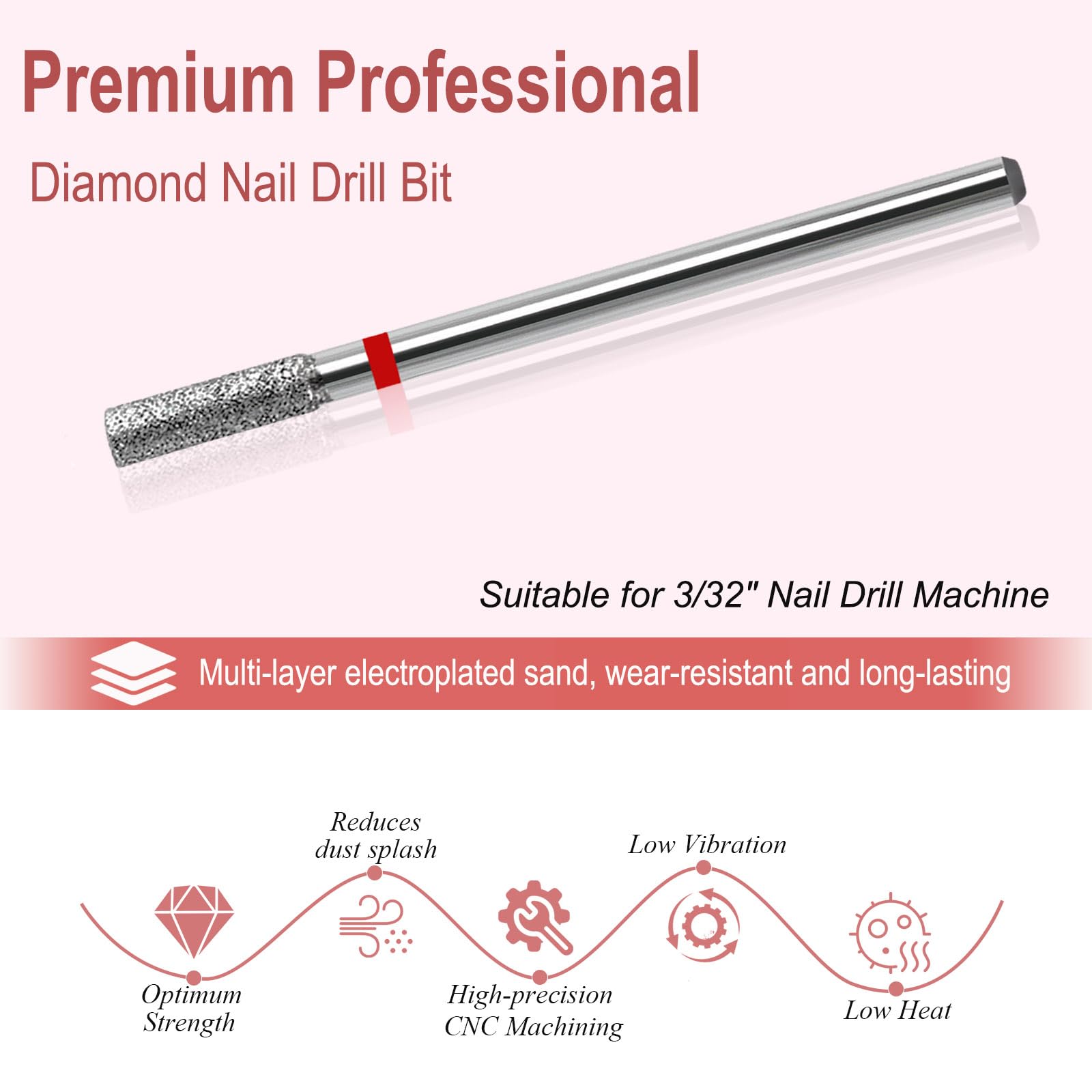 Nagelhaut-Nagelbohrer, Pro Diamant-Nagelhaut-Bits für Nägel, Nagelpuffer-Bit, Nageltrimmer, Nagelhautentferner, Nagelhautentferner, Vorbereitung für Nagelstudio-Maniküre (zylindrische Form,