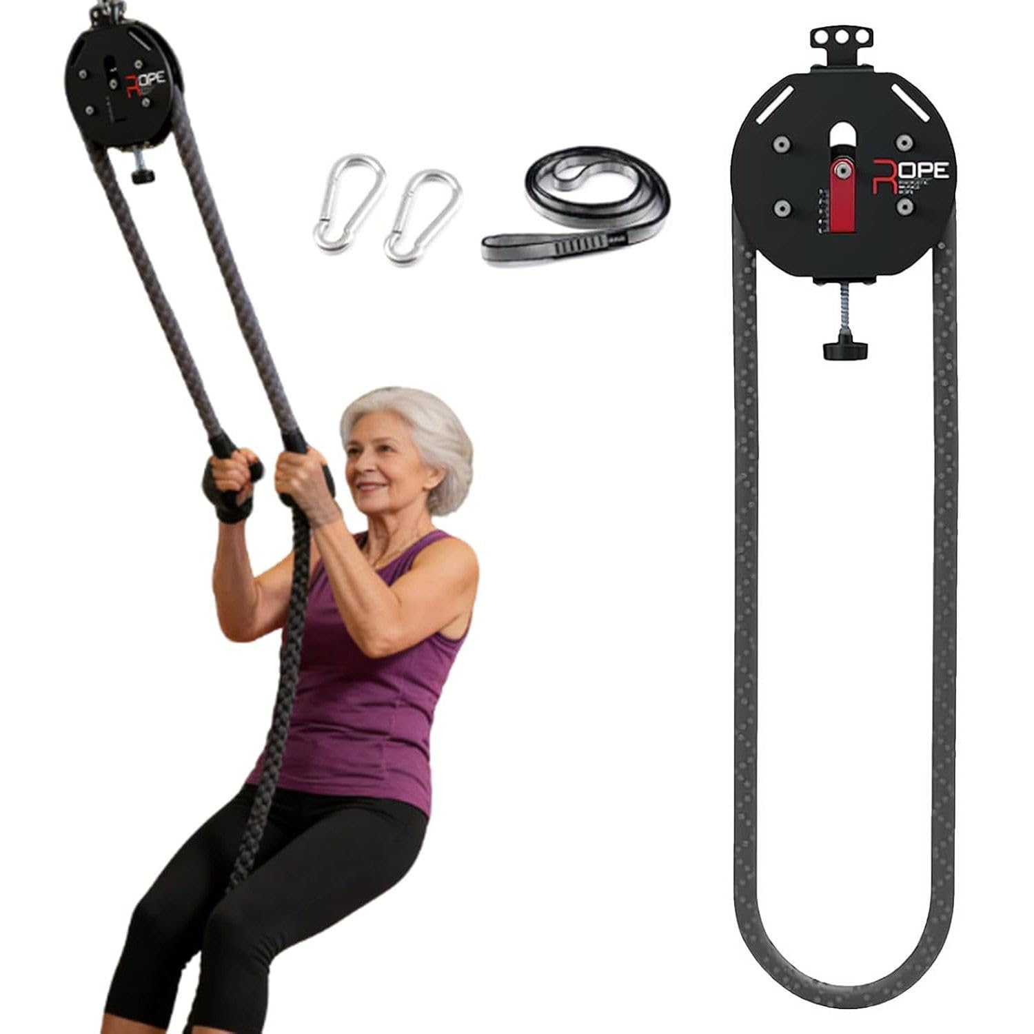 FBJAMZ Endless Rope Trainer,Pulley Cable Machine System with Adjustable Resistance, Pull Rope Fitness Training for Muscle,Endurance Upper Extremity Training Aerobic Exercise (Red)