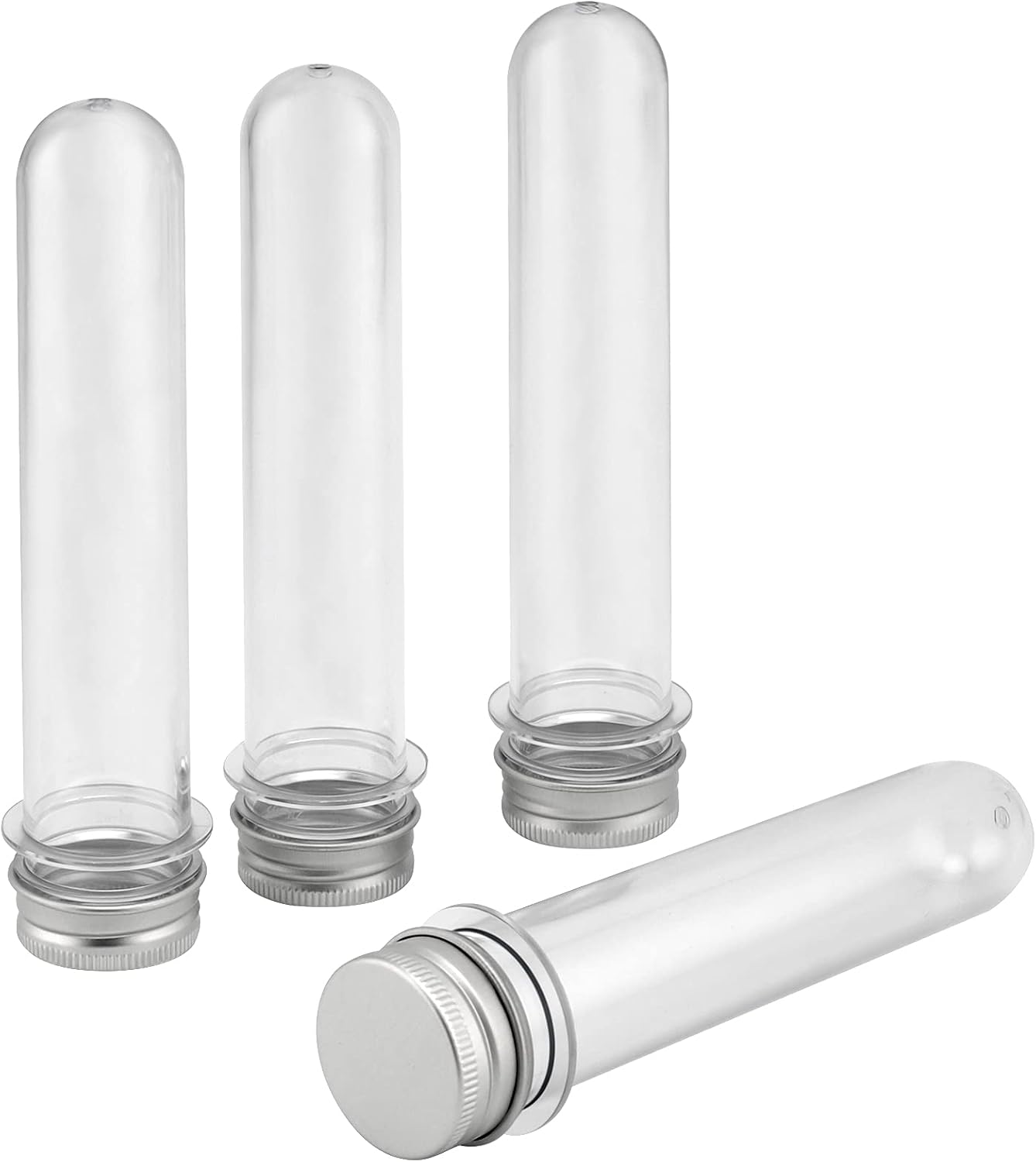 SHEUTSAN 50 Pack 70ml Clear Test Tubes, 29 x 150mm Plastic Test Tubes with Screw Caps, Stand Bottom Test Tubes Containers for Gumball Candy Storage, Bath Salt, Bridal Shower, Wedding, Party Favors