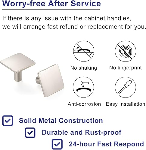 Miniatura 3 de ASKANO ZK2201 - Pomo cuadrado para gabinete de cocina con mango redondo, níquel cepillado, mango moderno, herrajes sólidos para cajón, tocador,