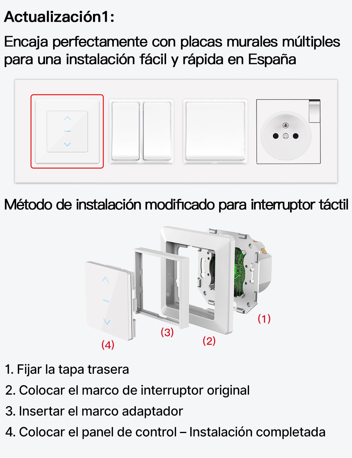 MOES Interruptor inteligente de persiana inalámbrica, control de porcentaje de persianas, interruptor táctil Alexa, persiana inteligente, obturador con aplicación Smart Life/Tuya, Alexa/Google home