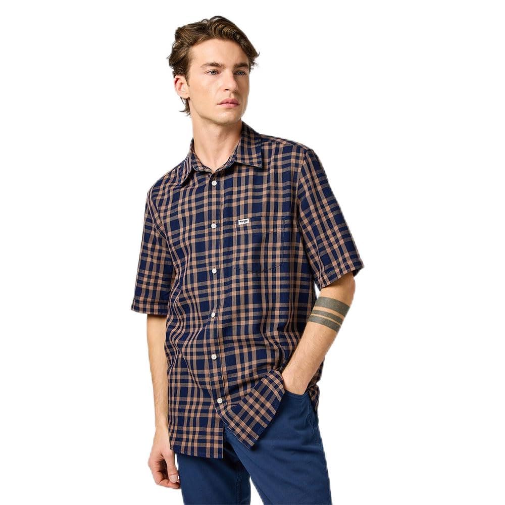 Wrangler Men's Ss 1 Pkt Shirt, Raw Umber Indigo, L
