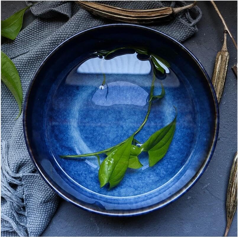1Pcs 2400ml Super Big Salad Bowl Ceramic Blue Big Deep Capacity Bowl