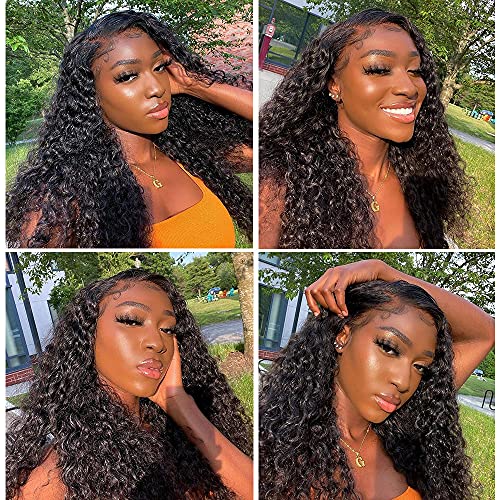 Image of Water Wave Lace Front Wigs Human Hair Brazilian 180% Density Virgin Hair 4X4 Deep Curly Lace Closure Wigs for Black Women Pre Plucked with Baby Hair Natural Color (30 Inch,Water Lace Closure Wigs)